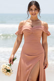 Sunset Sheath Cold Shoulder Maxi Bridesmaid Dress with Slit