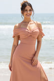 Sunset Sheath Cold Shoulder Maxi Bridesmaid Dress with Slit