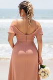 Sunset Sheath Cold Shoulder Maxi Bridesmaid Dress with Slit