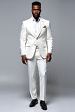Textured Slim Fit 2 Piece Notched Lpael White Men's Suit