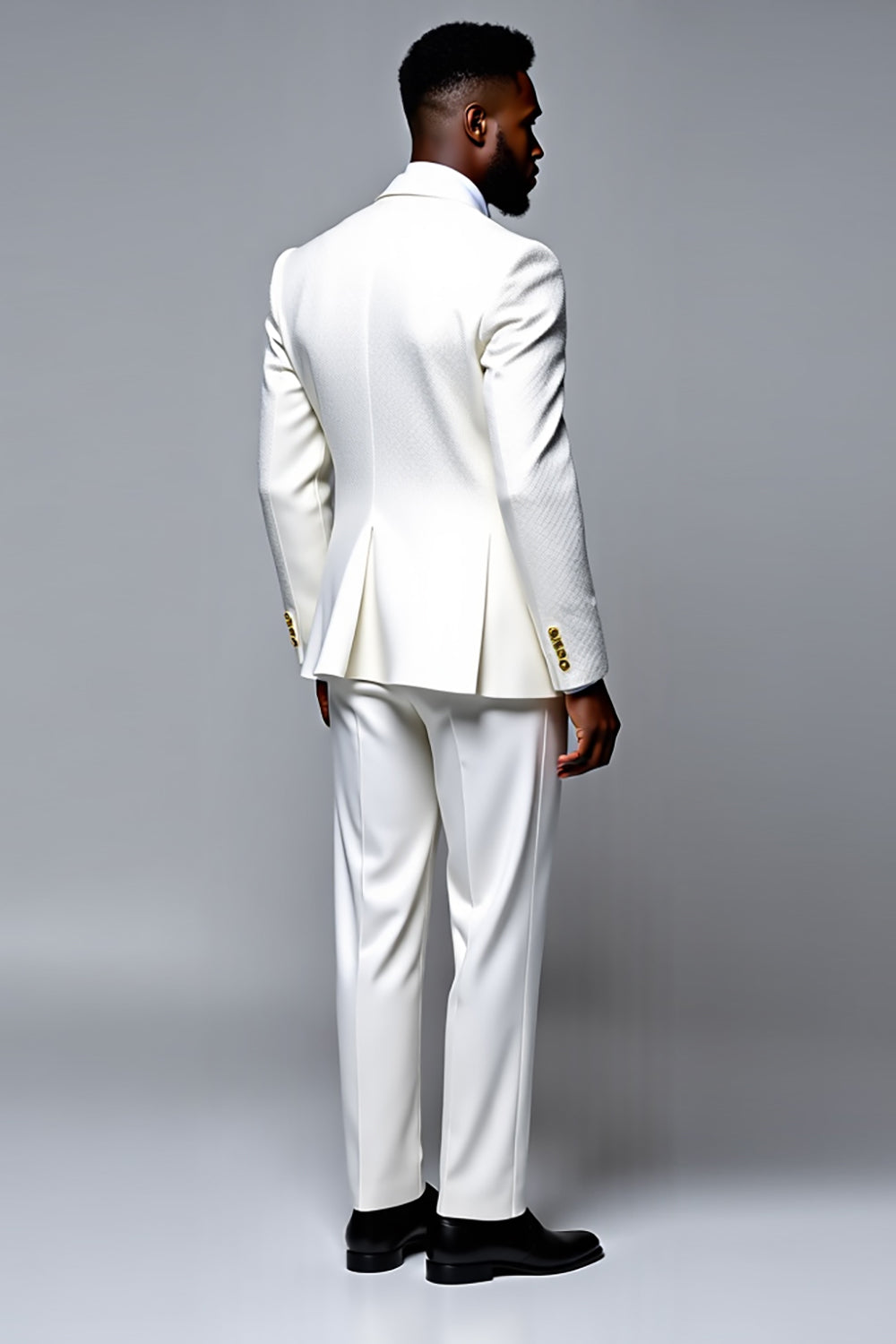 Textured Slim Fit 2 Piece Notched Lpael White Men's Suit