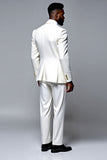Textured Slim Fit 2 Piece Notched Lpael White Men's Suit