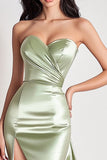 Sweetheart Dusty Sage Mermaid Maxi Satin Prom Dress with Slit