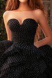 Sweetheart Black A Line Tulle High-Low Prom Dress with Ruffles