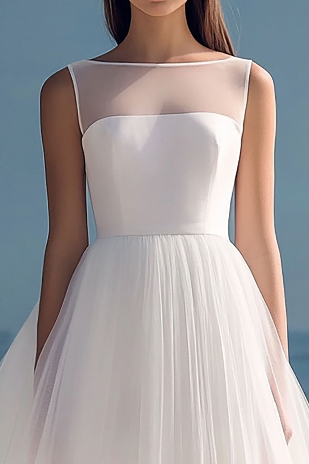 White Tulle Midi Pleated A Line Rehearsal Dinner Dress