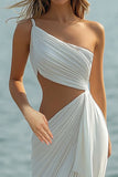 White Chiffon Sheath Cut-Out Maxi Rehearsal Dinner Dress