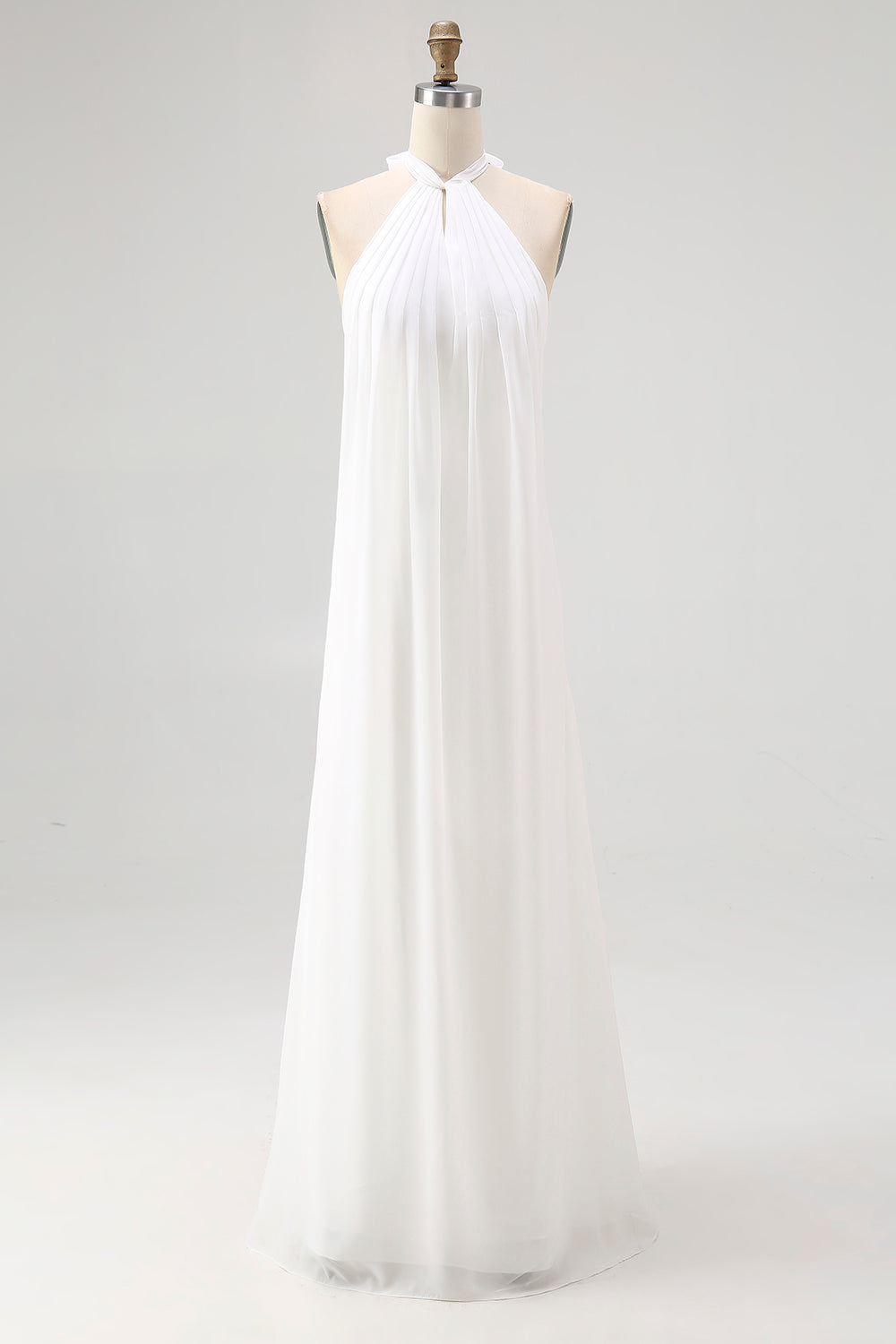 White Chiffon A Line Halter Maxi Rehearsal Dinner Dress