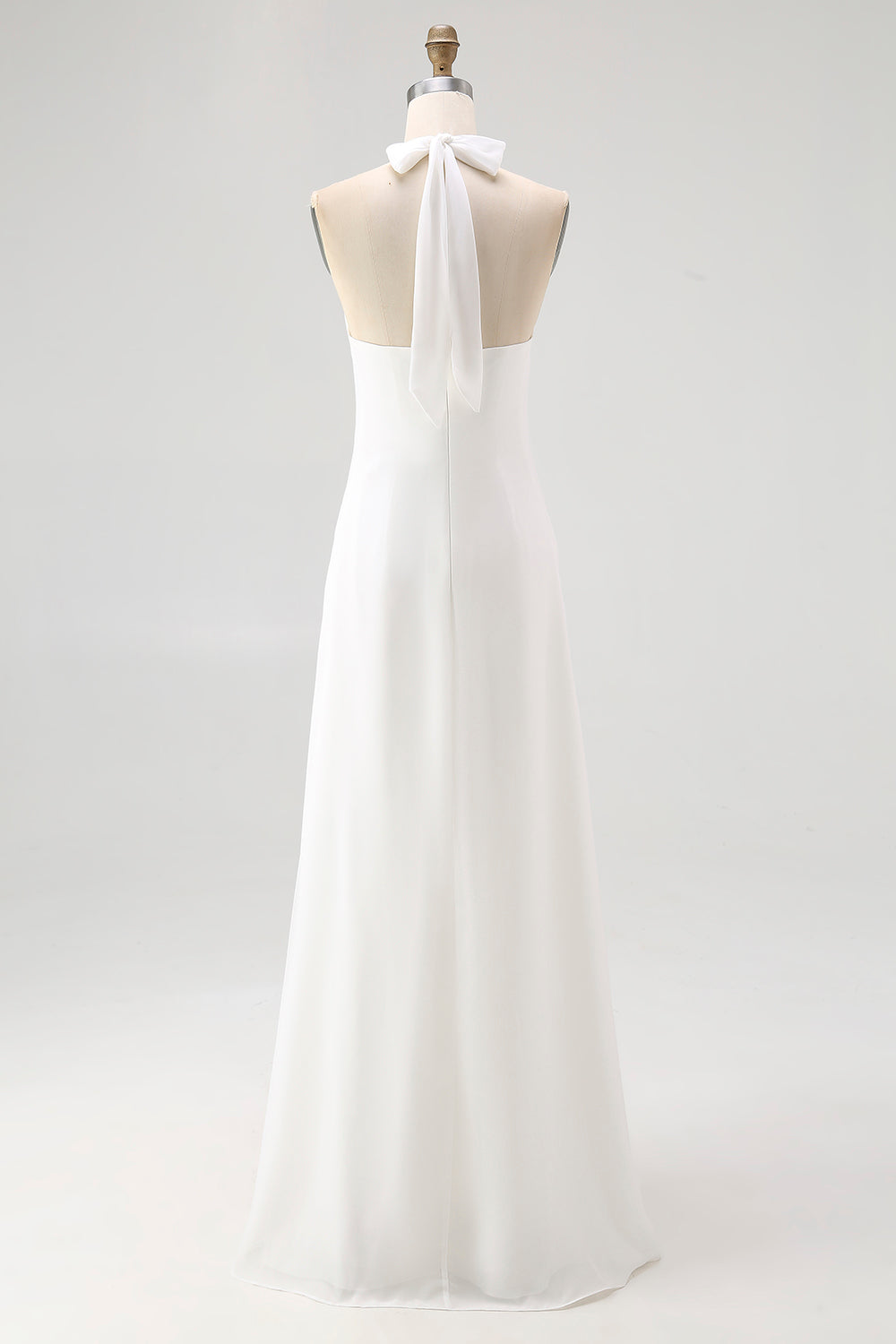 White Chiffon A Line Halter Maxi Rehearsal Dinner Dress