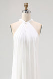 White Chiffon A Line Halter Maxi Rehearsal Dinner Dress