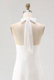 White Chiffon A Line Halter Maxi Rehearsal Dinner Dress