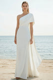 White Chiffon Sheath One Shoulder Maxi Rehearsal Dinner Dress