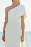 White Chiffon Sheath One Shoulder Maxi Rehearsal Dinner Dress