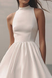 White Chiffon Sleeveless A Line Midi Graduation Dress