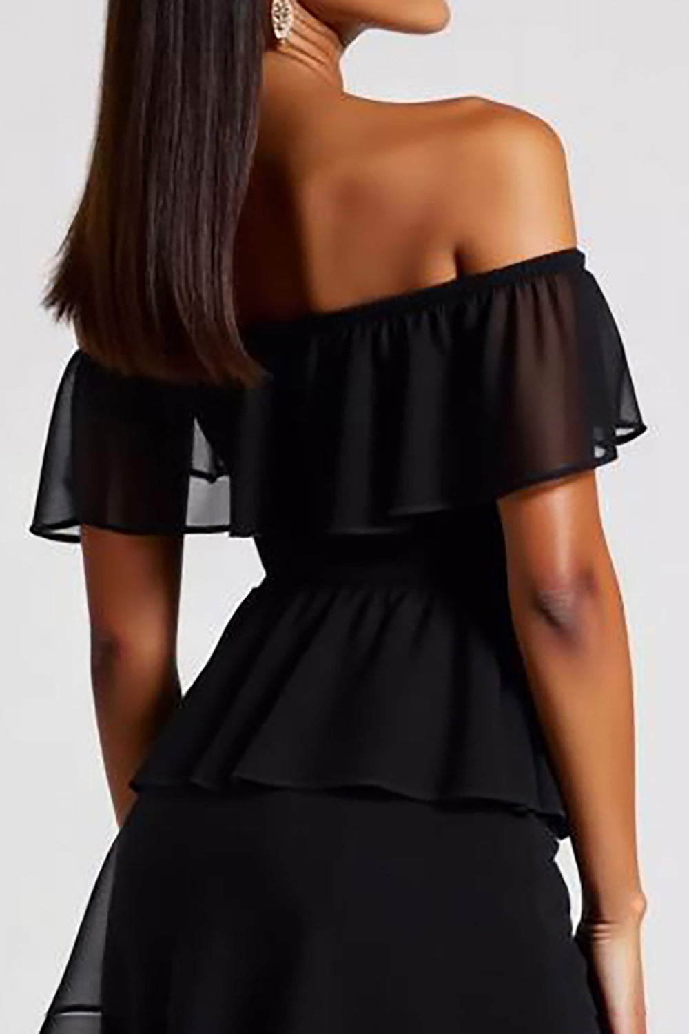 Tiered Chiffon Off the Shoulder A Line Little Black Dress