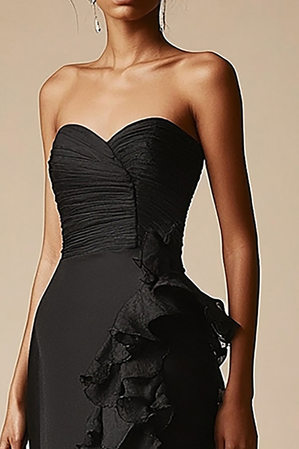 Chic Mermaid Sweetheart Ruffled Long Black Tie Dress