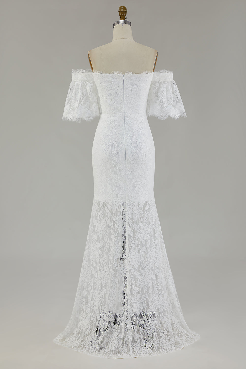 Off the Shoulder White Lace Sheath Boho Maxi Dress with Slit