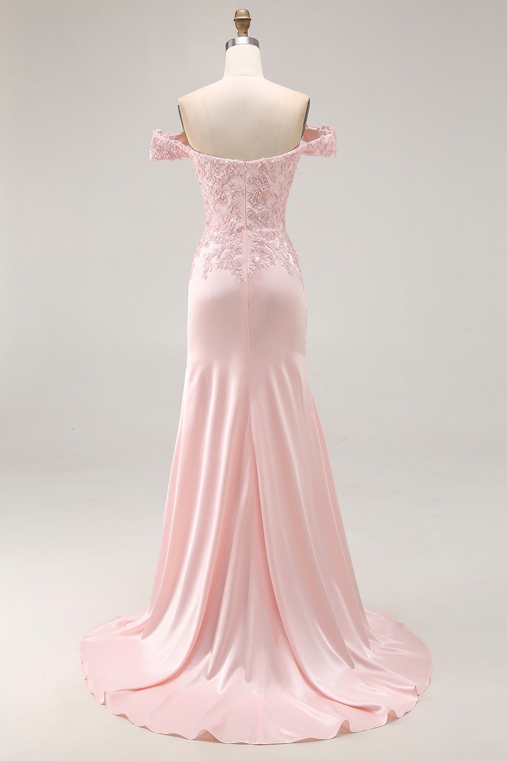 Pink Off the Shoulder Drape Long Prom Dress with Appliques