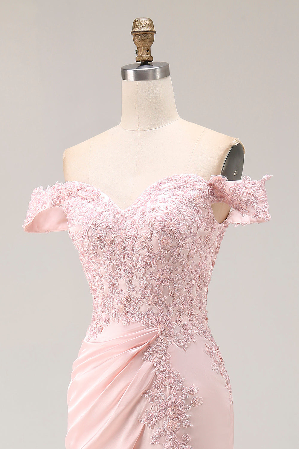 Pink Off the Shoulder Drape Long Prom Dress with Appliques