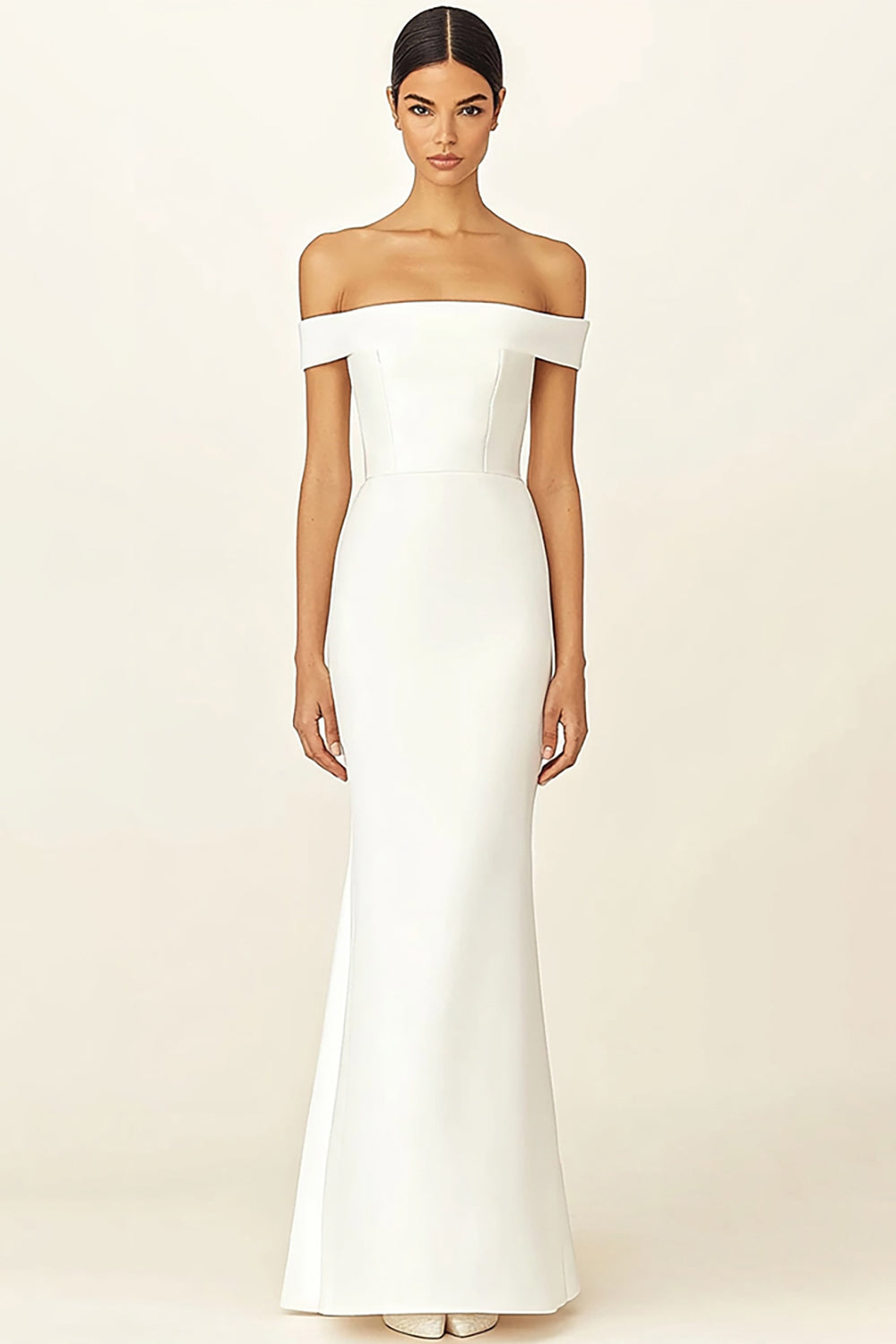 White Off the Shoulder Sheath Maxi Rehearsal Dinner Dress