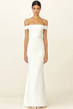 White Off the Shoulder Sheath Maxi Rehearsal Dinner Dress