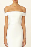 White Off the Shoulder Sheath Maxi Rehearsal Dinner Dress