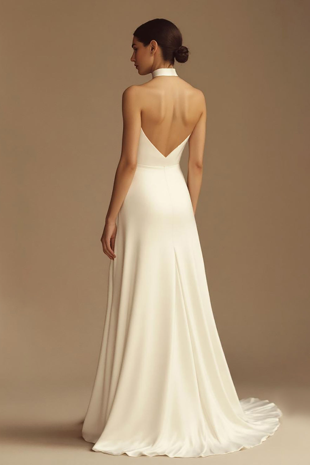White Satin A Line Keyhole Maxi Rehearsal Dinner Dress