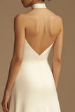 White Satin A Line Keyhole Maxi Rehearsal Dinner Dress