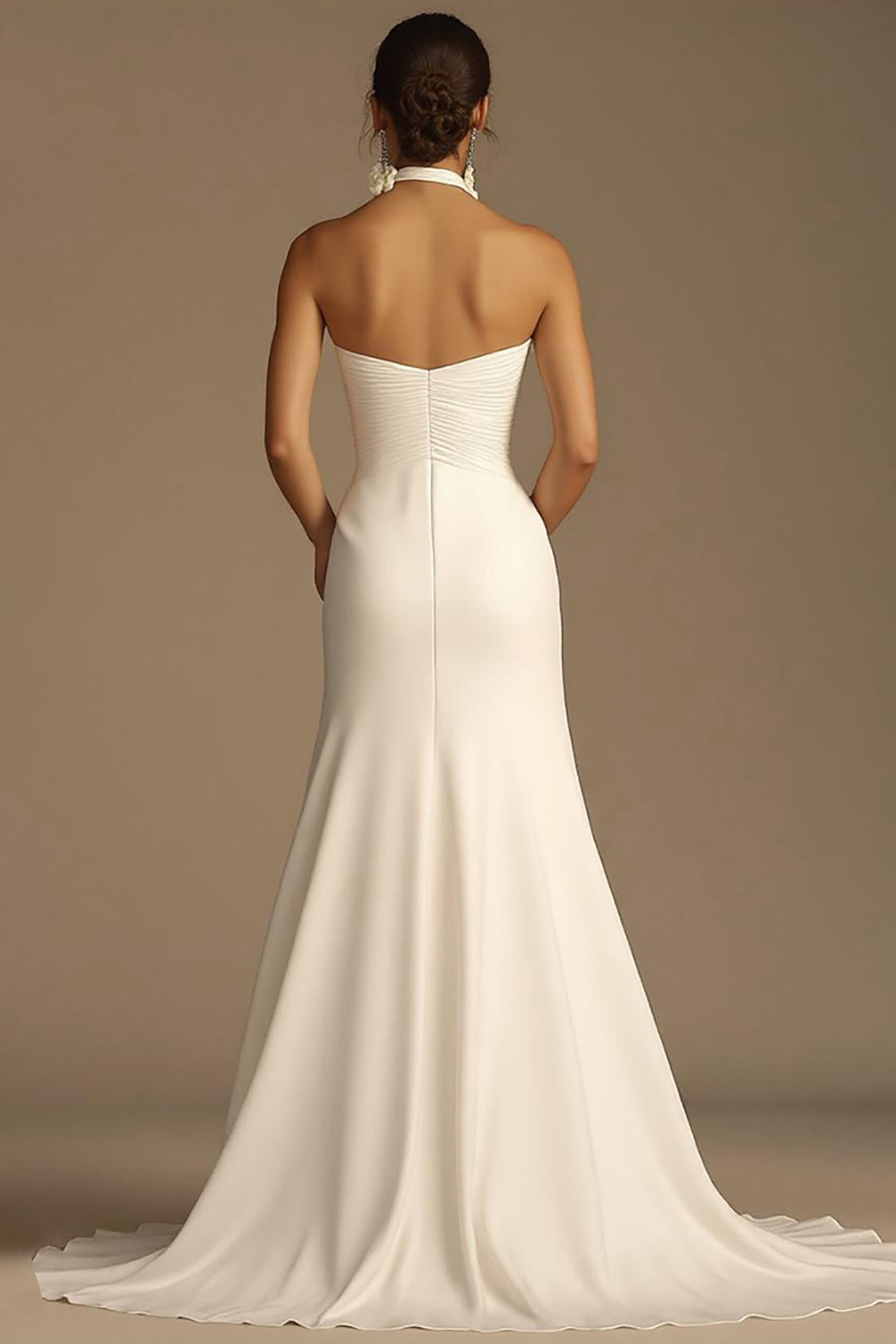White Halter A Line Satin Maxi Rehearsal Dinner Dress