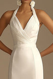 White Halter A Line Satin Maxi Rehearsal Dinner Dress