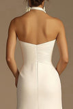 White Halter A Line Satin Maxi Rehearsal Dinner Dress