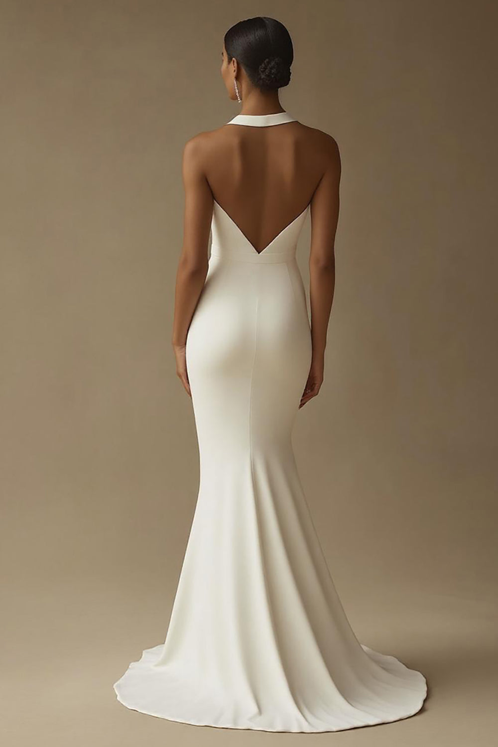 White Mermaid Keyhole Maxi Rehearsal Dinner Dress with Slit