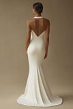 White Mermaid Keyhole Maxi Rehearsal Dinner Dress with Slit