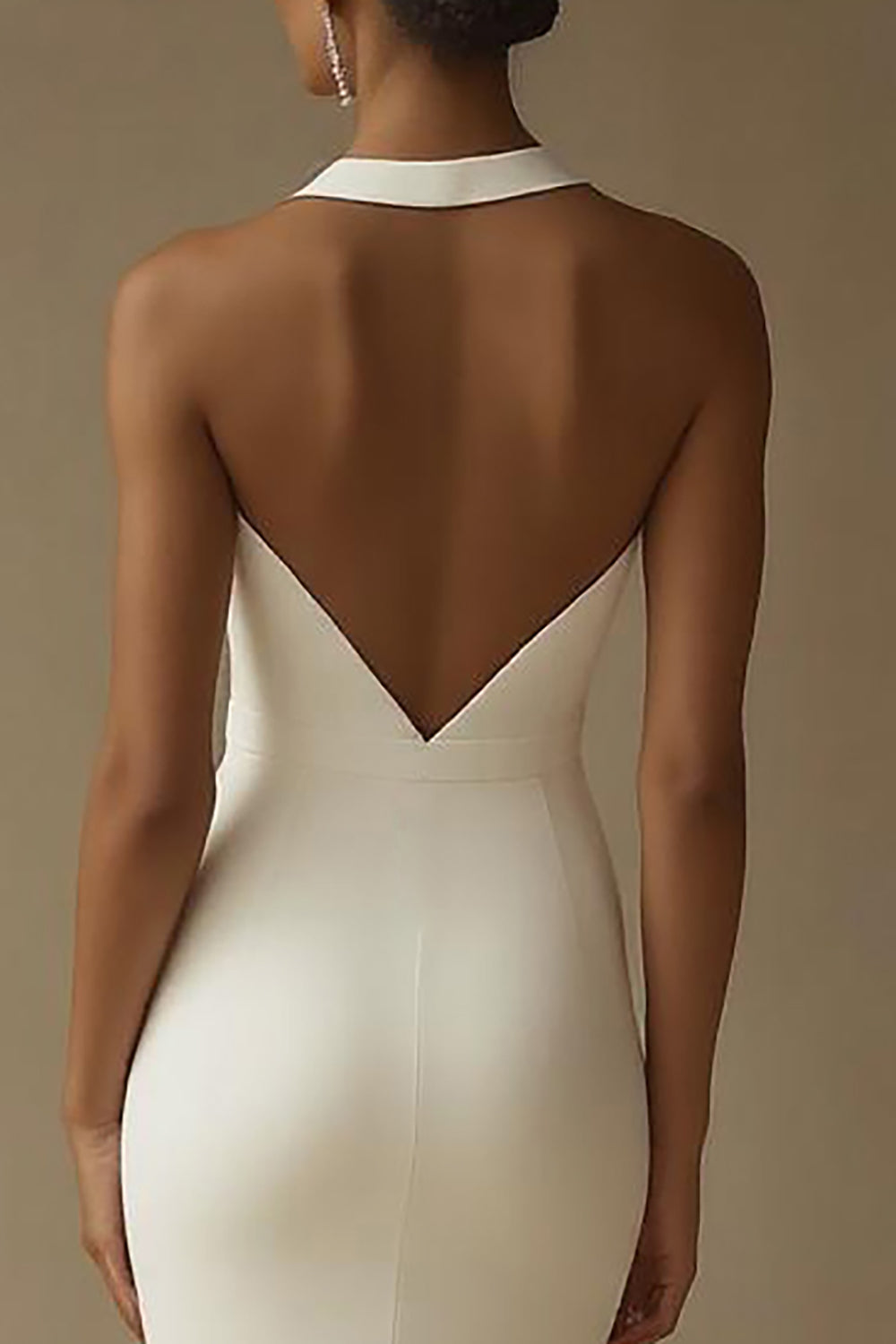 White Mermaid Keyhole Maxi Rehearsal Dinner Dress with Slit