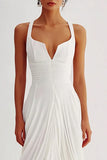 White A Line Chiffon Ruched Long Rehearsal Dinner Dress