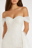 Sparkly White Bodycon Sequined Asymmetrical Graduation Dress with Ruffles