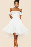 White A Line Chiffon Pleated Midi Graduation Dress with Ruffles