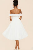 White A Line Chiffon Pleated Midi Graduation Dress with Ruffles