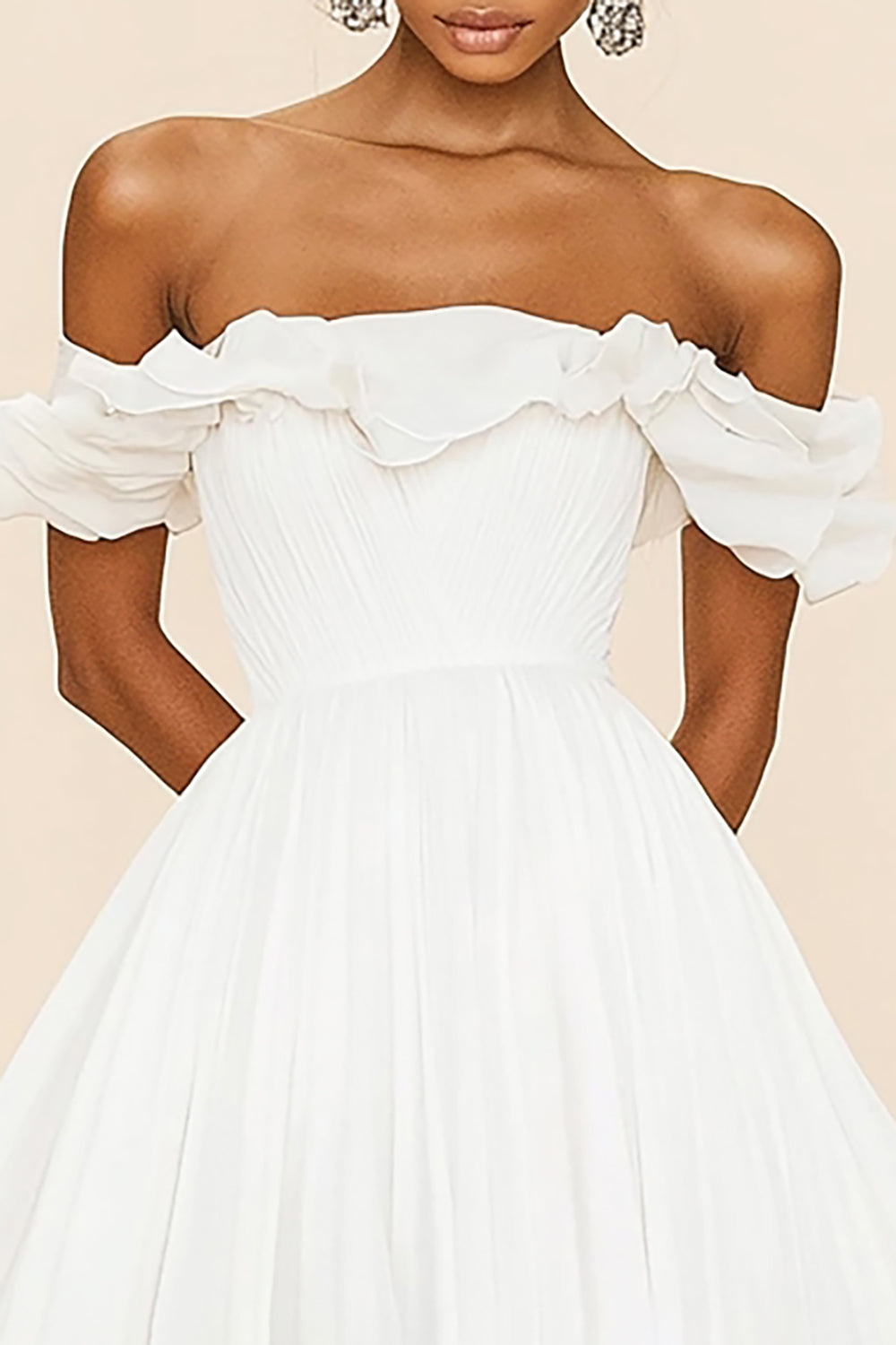 White A Line Chiffon Pleated Midi Graduation Dress with Ruffles