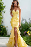 Daffodil Satin Sweetheart Maxi Mermaid Prom Dress with Lace