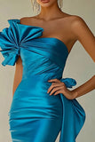 Royal Blue One Shoulder Satin Maxi Mermaid Prom Dress with Slit