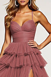 Desert Rose Tulle Maxi Tiered Ball Gown Prom Dress with Ruffles