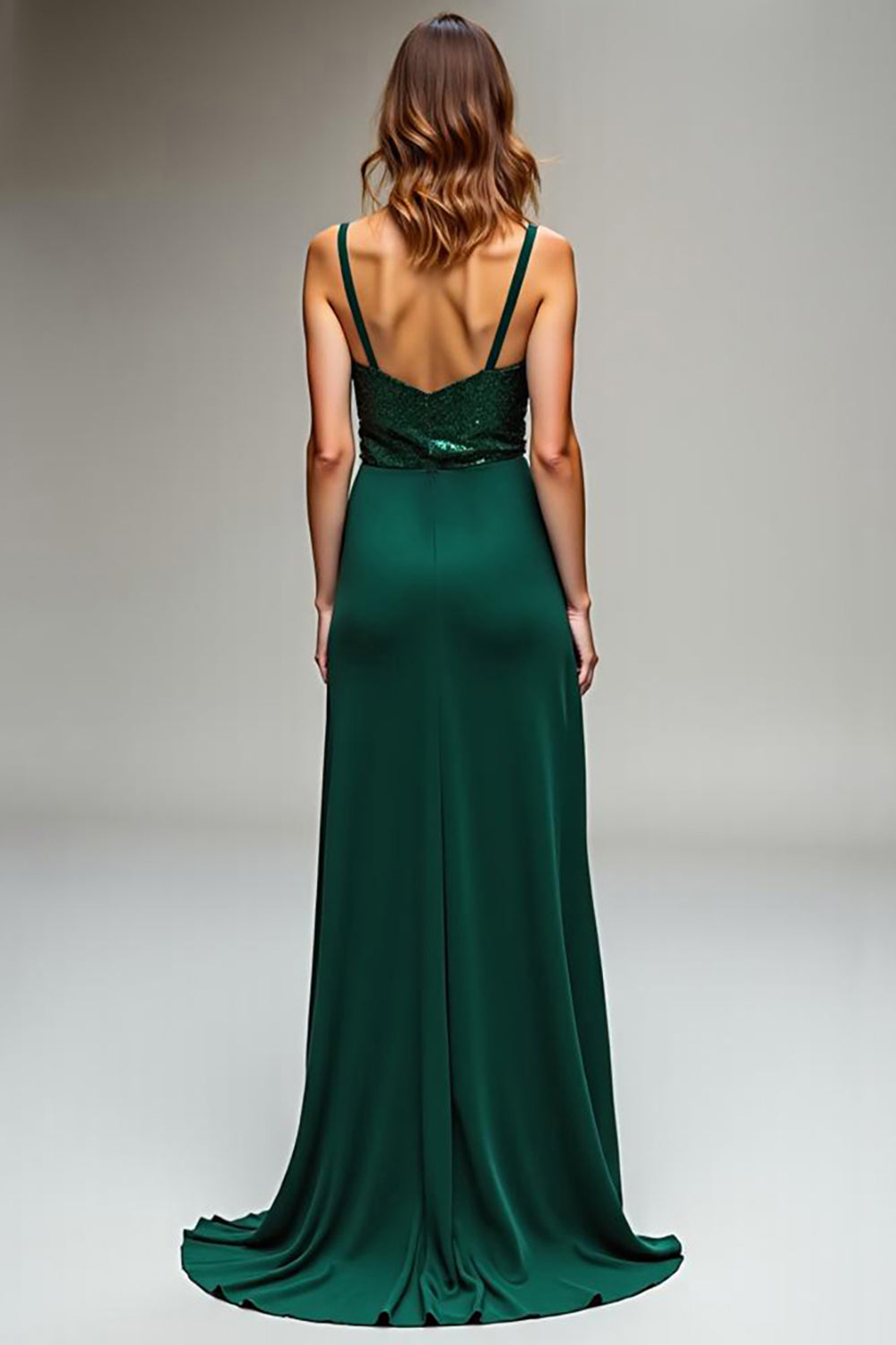 Sparkly Dark Green Spaghetti Straps Maxi Formal Dress with Sequins