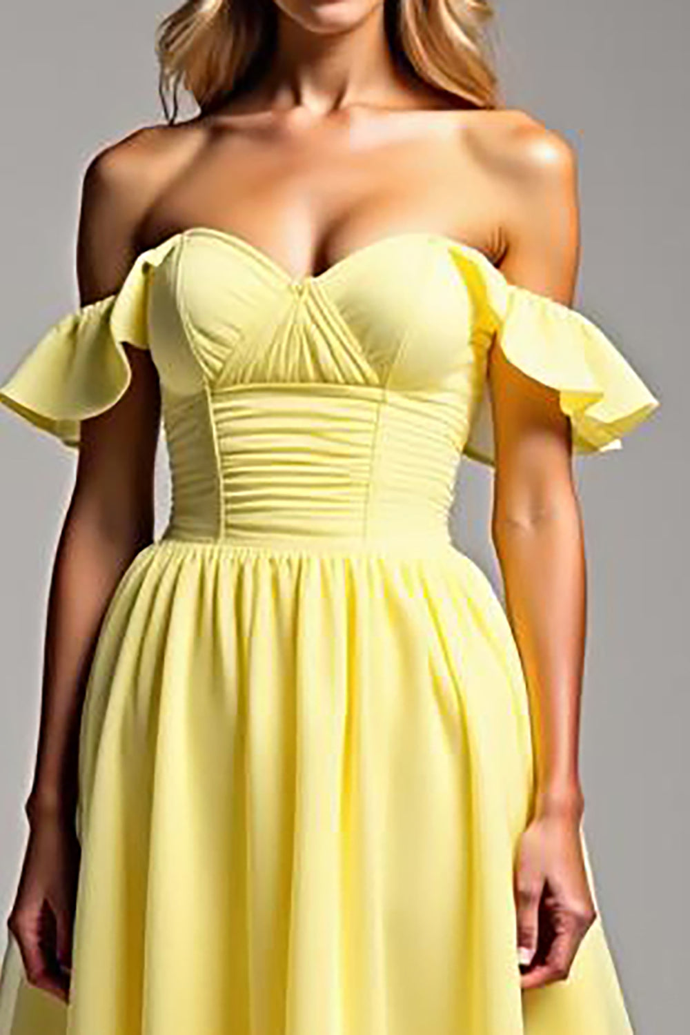 Light Yellow Chiffon A Line Long Prom Dress with Ruffles
