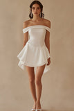 Sparkly White Satin Short A Line Graduation Dress