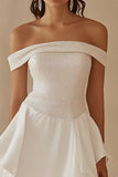 Sparkly White Satin Short A Line Graduation Dress