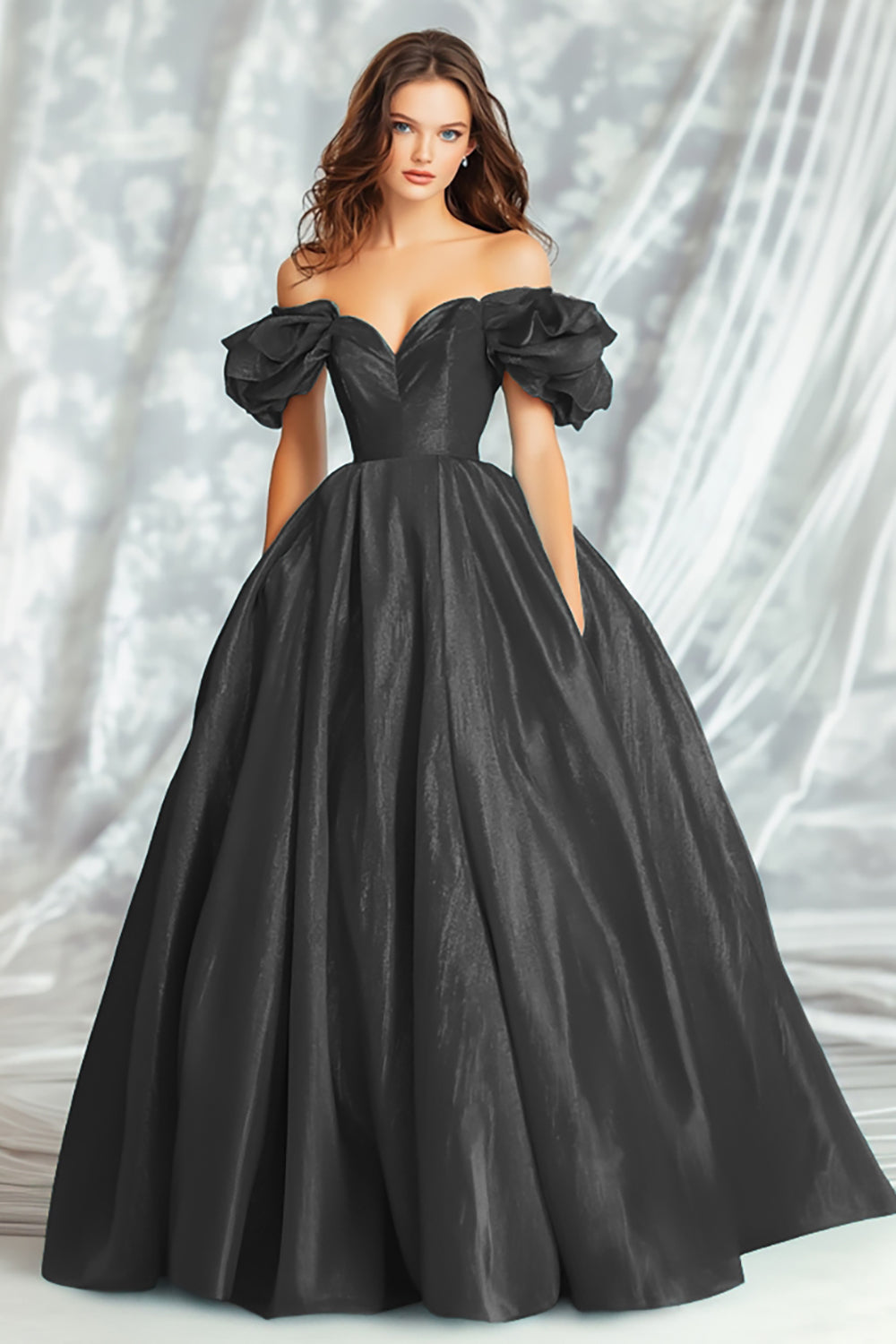 Black Off the Shoulder Princess Ball Gown Maxi Prom Dress