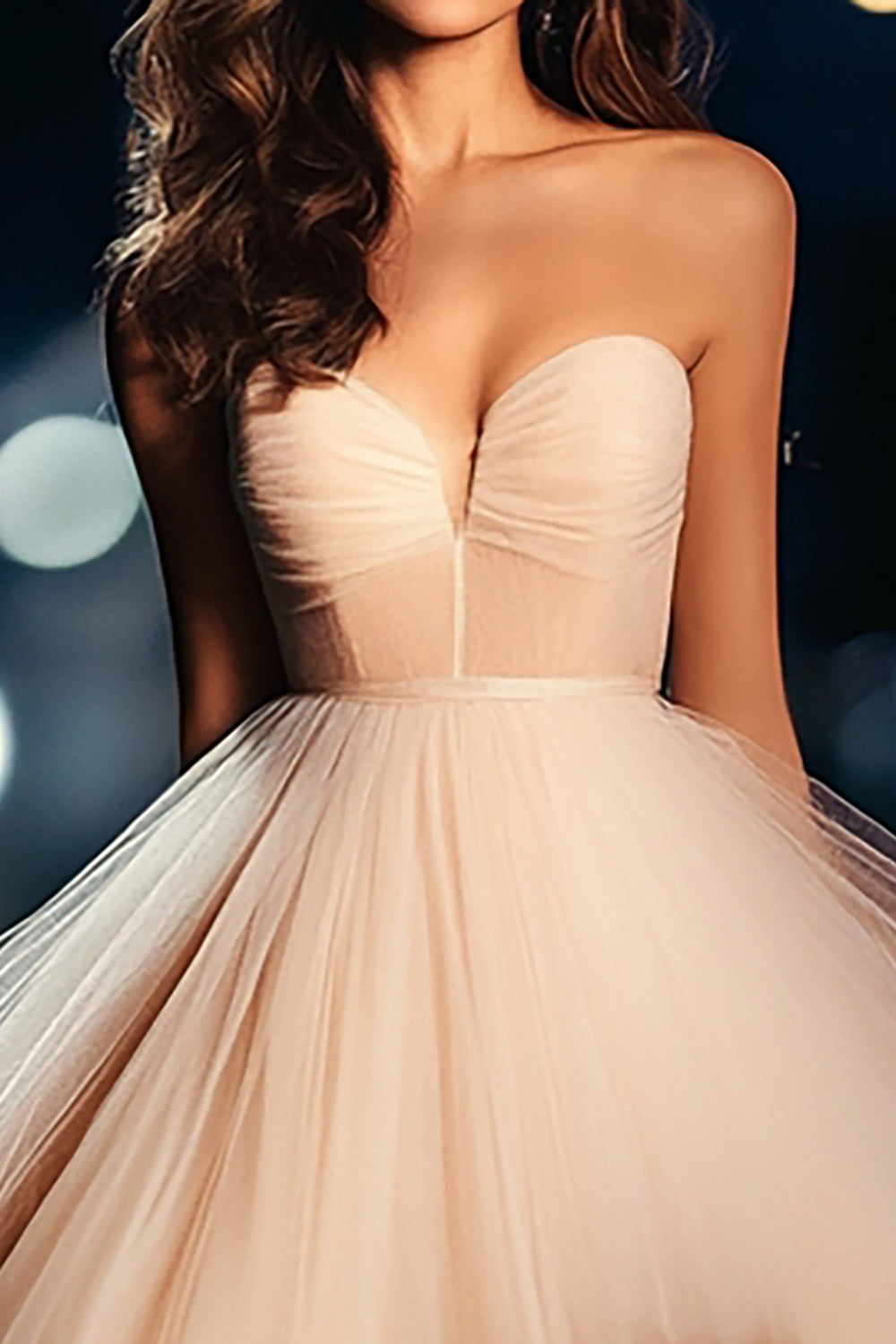 Champagne Sweetheart Tulle Ball Gown High-Low Prom Dress