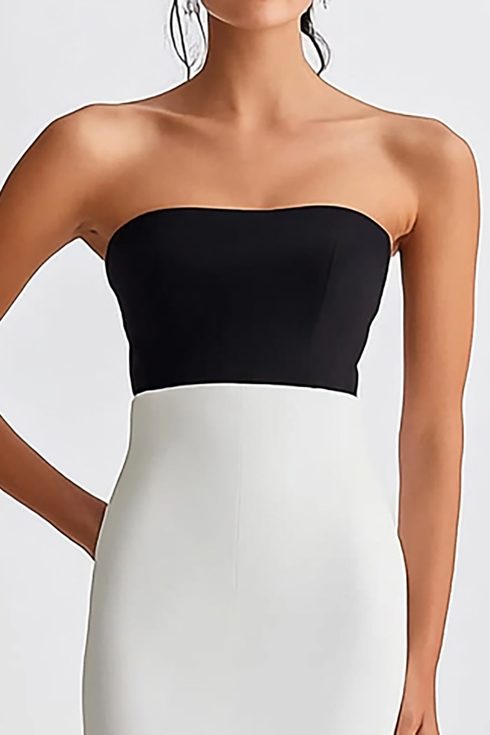 Black and White Strapless Satin Long Mermaid Formal Dress