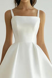 White Square Neck Satin Midi A Line Engagement Dress