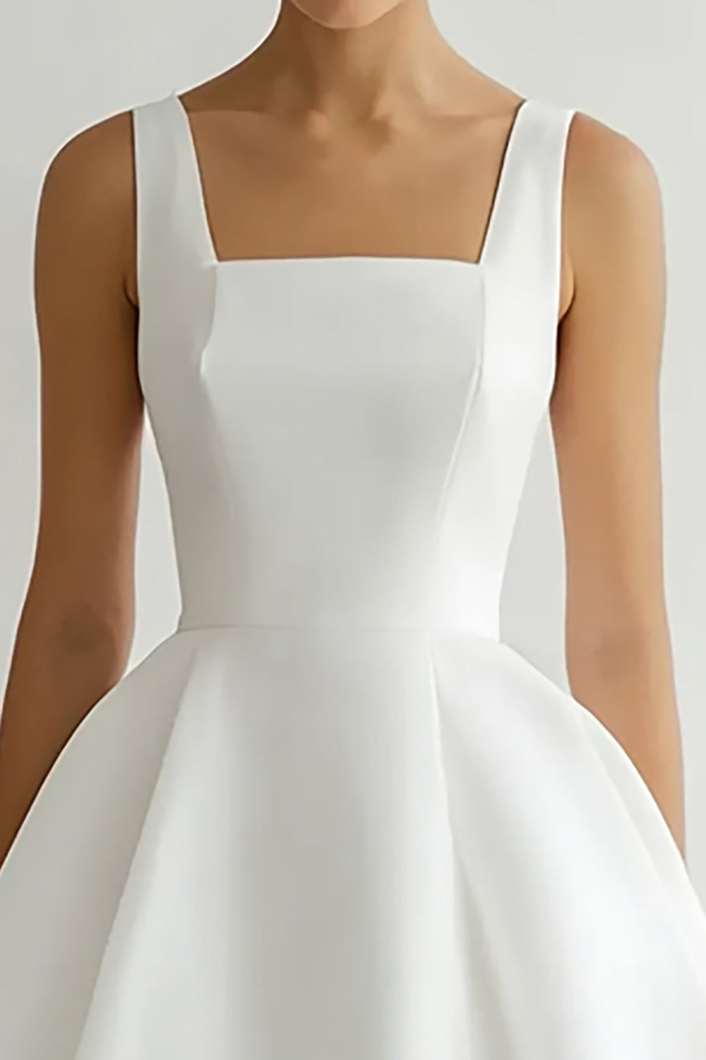 White Satin Midi Square Neck A Line Engagement Dress